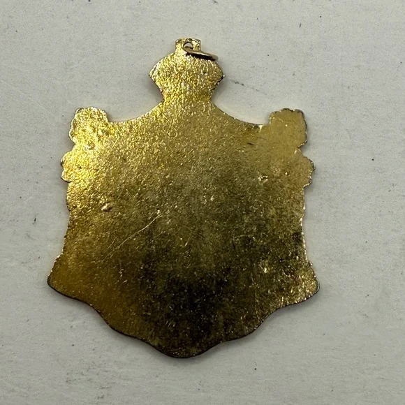 Vintage Hawaiian Coat Of Arms Enamel Pendant Jewelry Folk Art White Gold Tone - Picture 6 of 6
